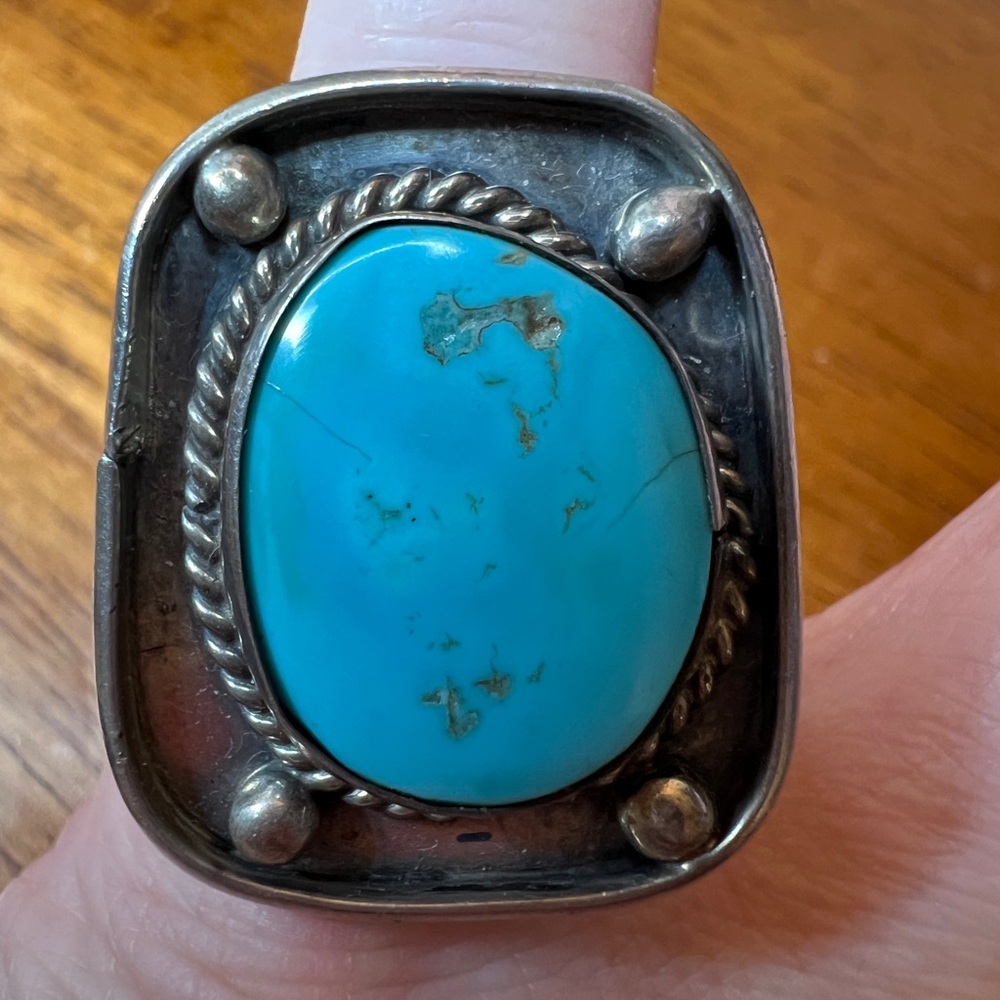 Square Face Turquoise Sterling Silver 925 Ring, Size 5.5